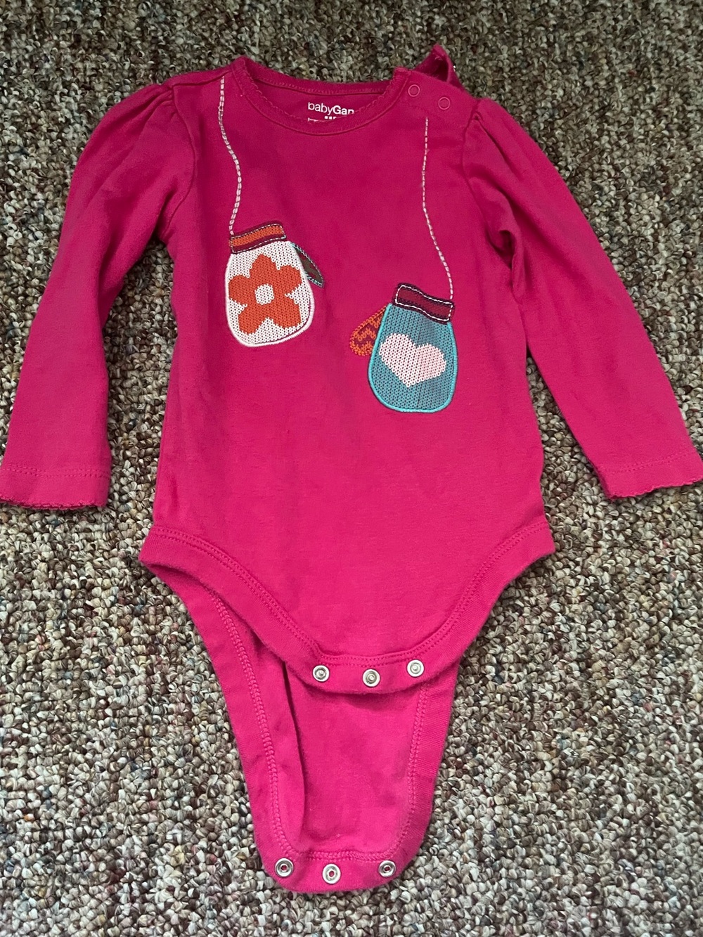 GAP Hot Pink Long-Sleeve Baby Onesie with Jar Appliques